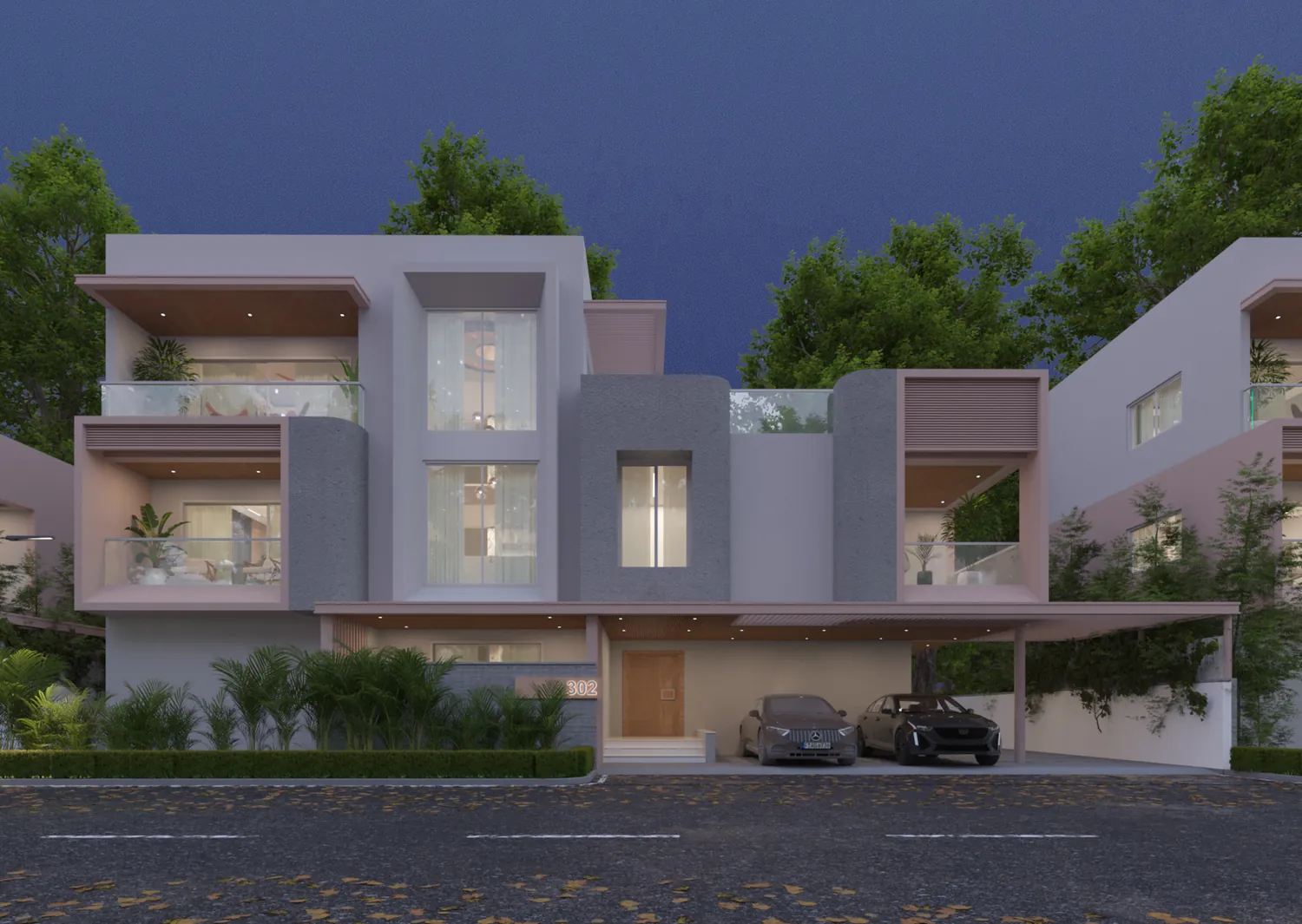 Duplex villa at blue hour